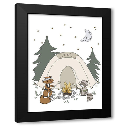 Woodland Camping Buddies Black Modern Wood Framed Art Print with Double Matting by Sweet Melody Designs