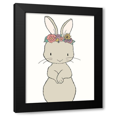Bunny Floral Crown Black Modern Wood Framed Art Print by Sweet Melody Designs