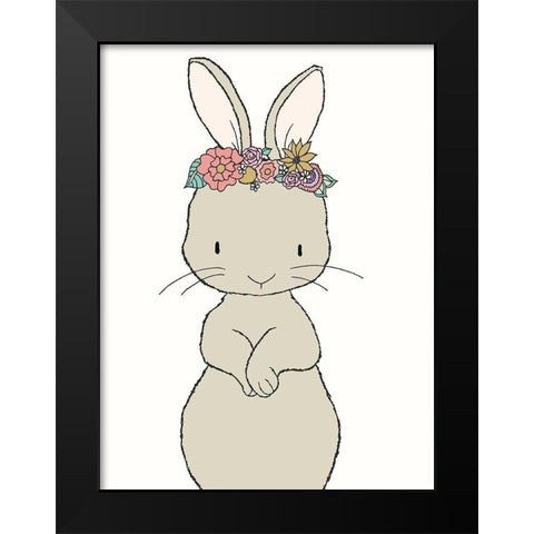 Bunny Floral Crown Black Modern Wood Framed Art Print by Sweet Melody Designs