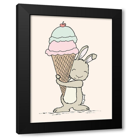 Bunny Ice Cream Black Modern Wood Framed Art Print by Sweet Melody Designs