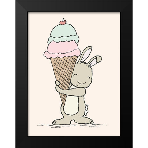 Bunny Ice Cream Black Modern Wood Framed Art Print by Sweet Melody Designs
