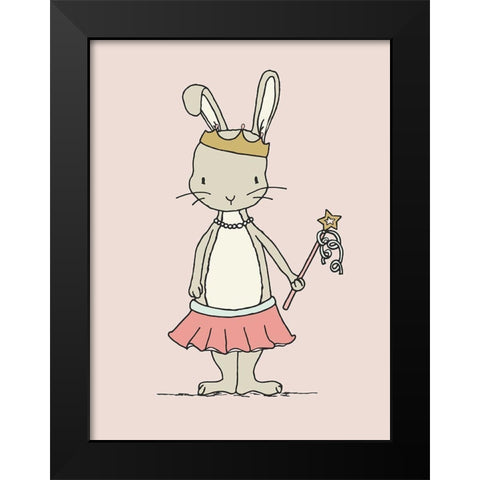 Bunny Princess Black Modern Wood Framed Art Print by Sweet Melody Designs