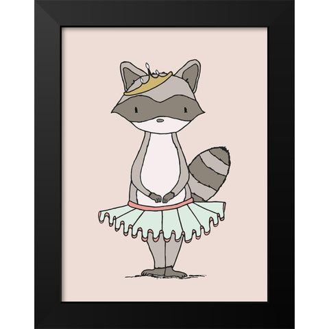 Raccoon Princess Black Modern Wood Framed Art Print by Sweet Melody Designs