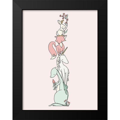 Enchanted Creatures Stack Black Modern Wood Framed Art Print by Sweet Melody Designs