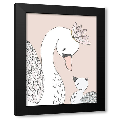 Swan Mama Baby Black Modern Wood Framed Art Print by Sweet Melody Designs