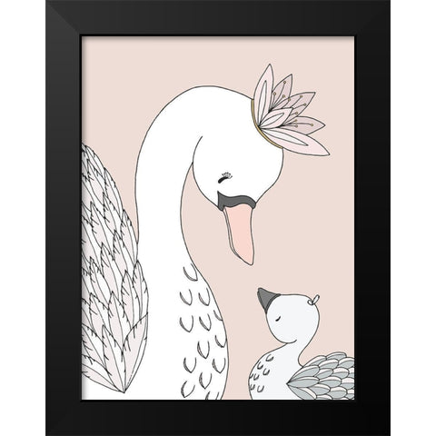 Swan Mama Baby Black Modern Wood Framed Art Print by Sweet Melody Designs