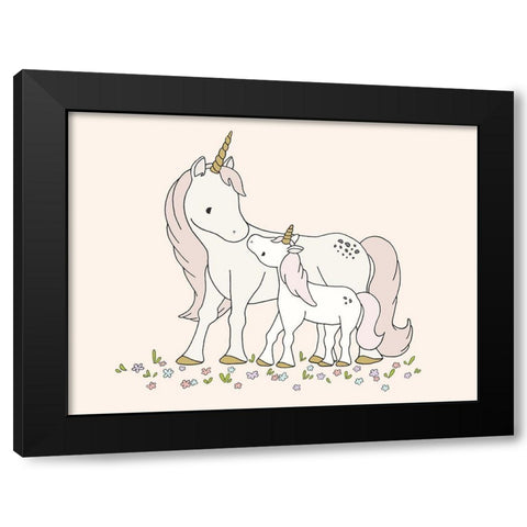 Unicorn Mama and Baby Black Modern Wood Framed Art Print with Double Matting by Sweet Melody Designs