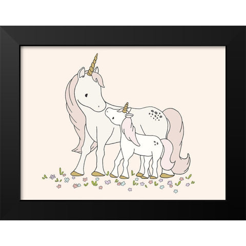 Unicorn Mama and Baby Black Modern Wood Framed Art Print by Sweet Melody Designs
