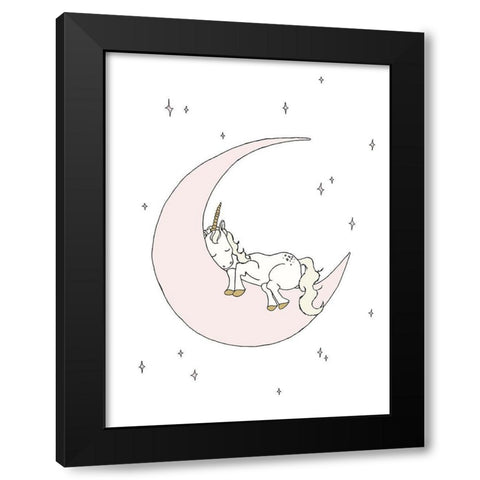 Unicorn Moon Dream Black Modern Wood Framed Art Print by Sweet Melody Designs