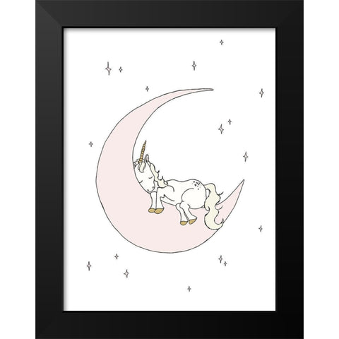 Unicorn Moon Dream Black Modern Wood Framed Art Print by Sweet Melody Designs