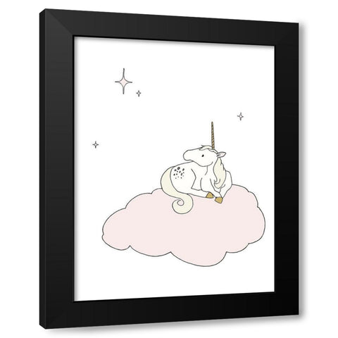 Unicorn Star Cloud Black Modern Wood Framed Art Print by Sweet Melody Designs