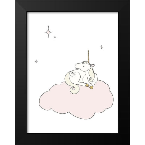 Unicorn Star Cloud Black Modern Wood Framed Art Print by Sweet Melody Designs