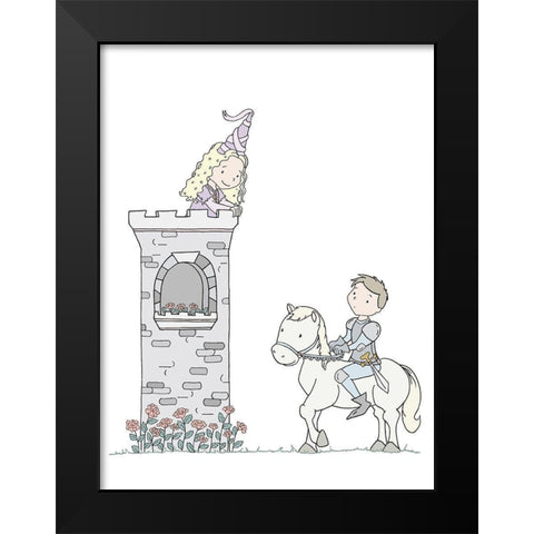 Princess Royal Rescue Black Modern Wood Framed Art Print by Sweet Melody Designs