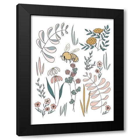 Bee Pollinator Black Modern Wood Framed Art Print by Sweet Melody Designs