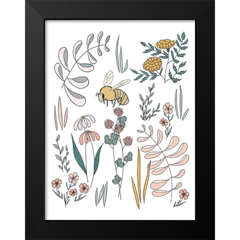 Bee Pollinator Black Modern Wood Framed Art Print by Sweet Melody Designs