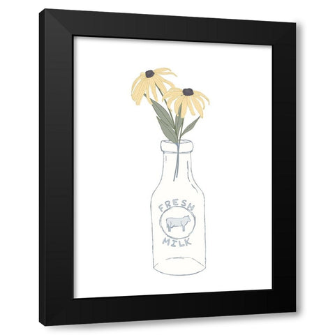 Milk Bottle Flowers Black Modern Wood Framed Art Print by Sweet Melody Designs