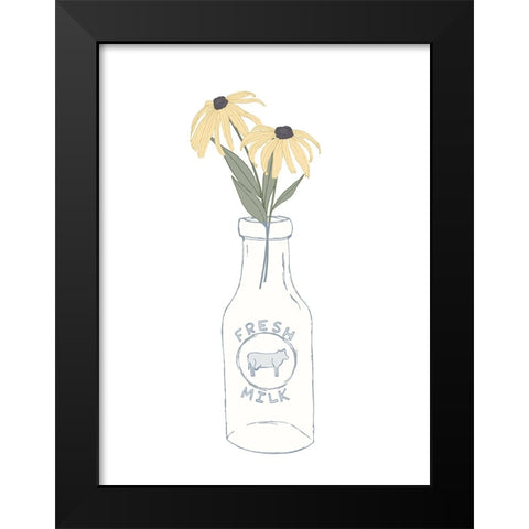 Milk Bottle Flowers Black Modern Wood Framed Art Print by Sweet Melody Designs