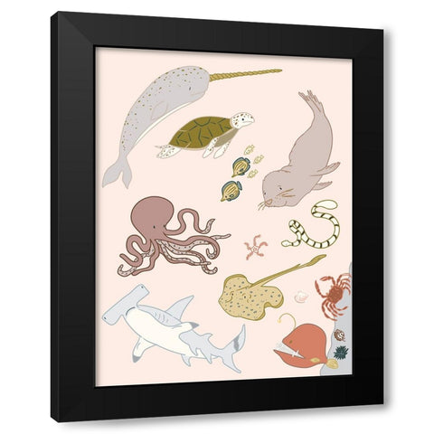 Sea Creatures Black Modern Wood Framed Art Print with Double Matting by Sweet Melody Designs