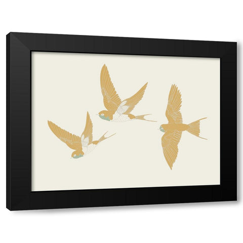 Golden Swallows Black Modern Wood Framed Art Print by Sweet Melody Designs