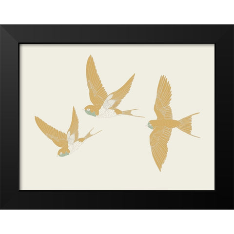 Golden Swallows Black Modern Wood Framed Art Print by Sweet Melody Designs