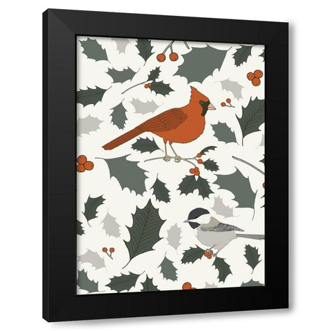 Winter Birds Black Modern Wood Framed Art Print with Double Matting by Sweet Melody Designs
