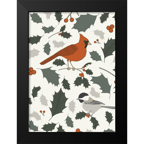 Winter Birds Black Modern Wood Framed Art Print by Sweet Melody Designs