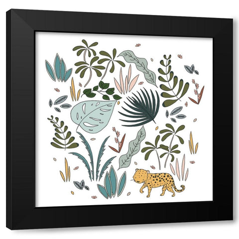 Botanical Jungle Leopard Black Modern Wood Framed Art Print with Double Matting by Sweet Melody Designs