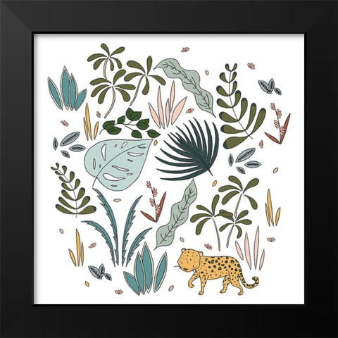 Botanical Jungle Leopard Black Modern Wood Framed Art Print by Sweet Melody Designs