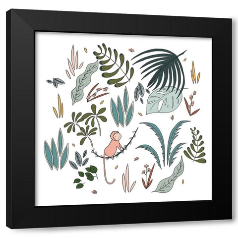 Botanical Jungle Monkey Black Modern Wood Framed Art Print with Double Matting by Sweet Melody Designs