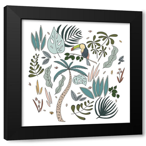 Botanical Jungle Toucan Black Modern Wood Framed Art Print by Sweet Melody Designs
