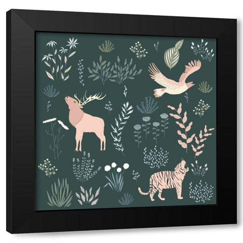 Botanical Beasts Black Modern Wood Framed Art Print with Double Matting by Sweet Melody Designs