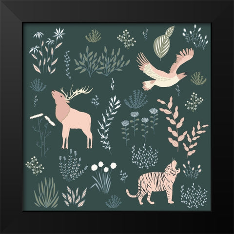 Botanical Beasts Black Modern Wood Framed Art Print by Sweet Melody Designs