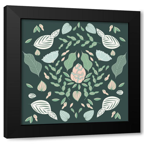 Botanical Unity Black Modern Wood Framed Art Print with Double Matting by Sweet Melody Designs