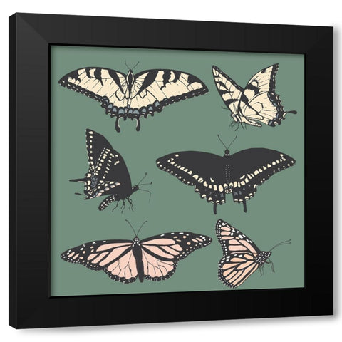 Butterfly Chart Black Modern Wood Framed Art Print by Sweet Melody Designs