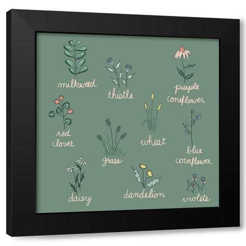 Wildflower Chart Black Modern Wood Framed Art Print with Double Matting by Sweet Melody Designs