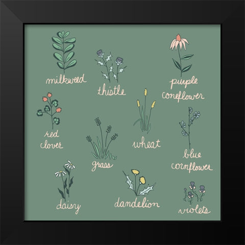 Wildflower Chart Black Modern Wood Framed Art Print by Sweet Melody Designs