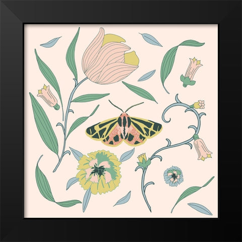 Botanical Tiger Moth Black Modern Wood Framed Art Print by Sweet Melody Designs