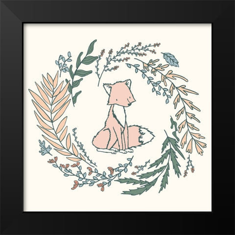 Fox Laurels Black Modern Wood Framed Art Print by Sweet Melody Designs