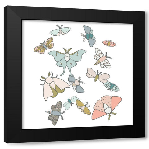 Moths Flutter Black Modern Wood Framed Art Print by Sweet Melody Designs