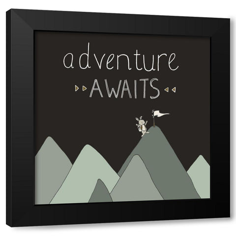 Bunny Adventure Awaits Black Modern Wood Framed Art Print by Sweet Melody Designs