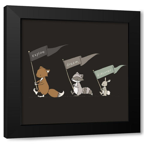 Woodland Flag March Black Modern Wood Framed Art Print by Sweet Melody Designs