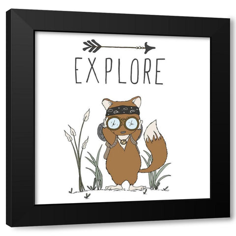 Fox Explore Black Modern Wood Framed Art Print with Double Matting by Sweet Melody Designs
