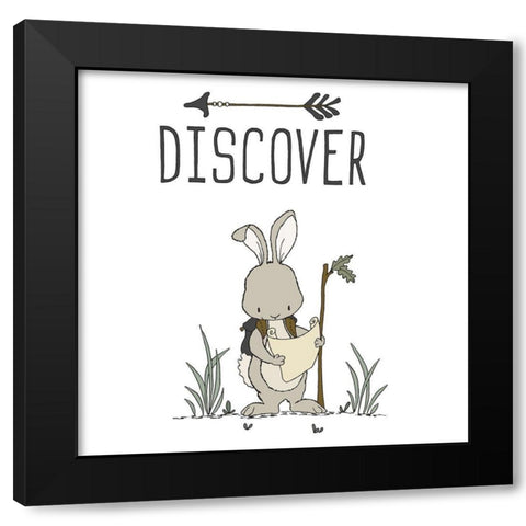 Bunny Discover Black Modern Wood Framed Art Print by Sweet Melody Designs