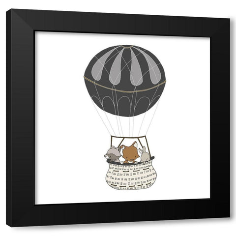 _Woodland Hot Air Balloon 1 Black Modern Wood Framed Art Print by Sweet Melody Designs