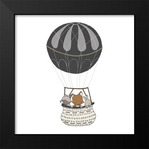 _Woodland Hot Air Balloon 1 Black Modern Wood Framed Art Print by Sweet Melody Designs