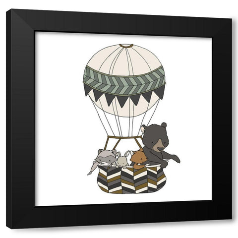 Woodland Hot Air Balloon 2 Black Modern Wood Framed Art Print by Sweet Melody Designs