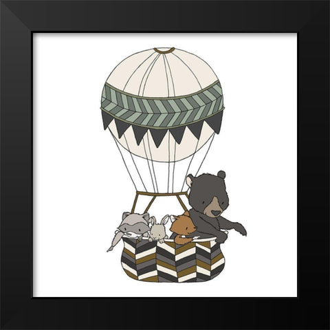 Woodland Hot Air Balloon 2 Black Modern Wood Framed Art Print by Sweet Melody Designs