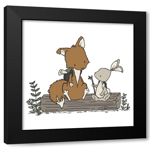 Fox Bunny Lets Be Adventurers Black Modern Wood Framed Art Print with Double Matting by Sweet Melody Designs