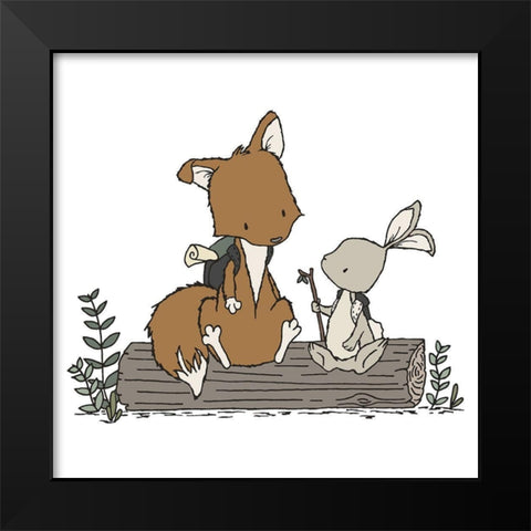 Fox Bunny Lets Be Adventurers Black Modern Wood Framed Art Print by Sweet Melody Designs