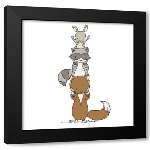 Woodland Animal Stack Black Modern Wood Framed Art Print with Double Matting by Sweet Melody Designs